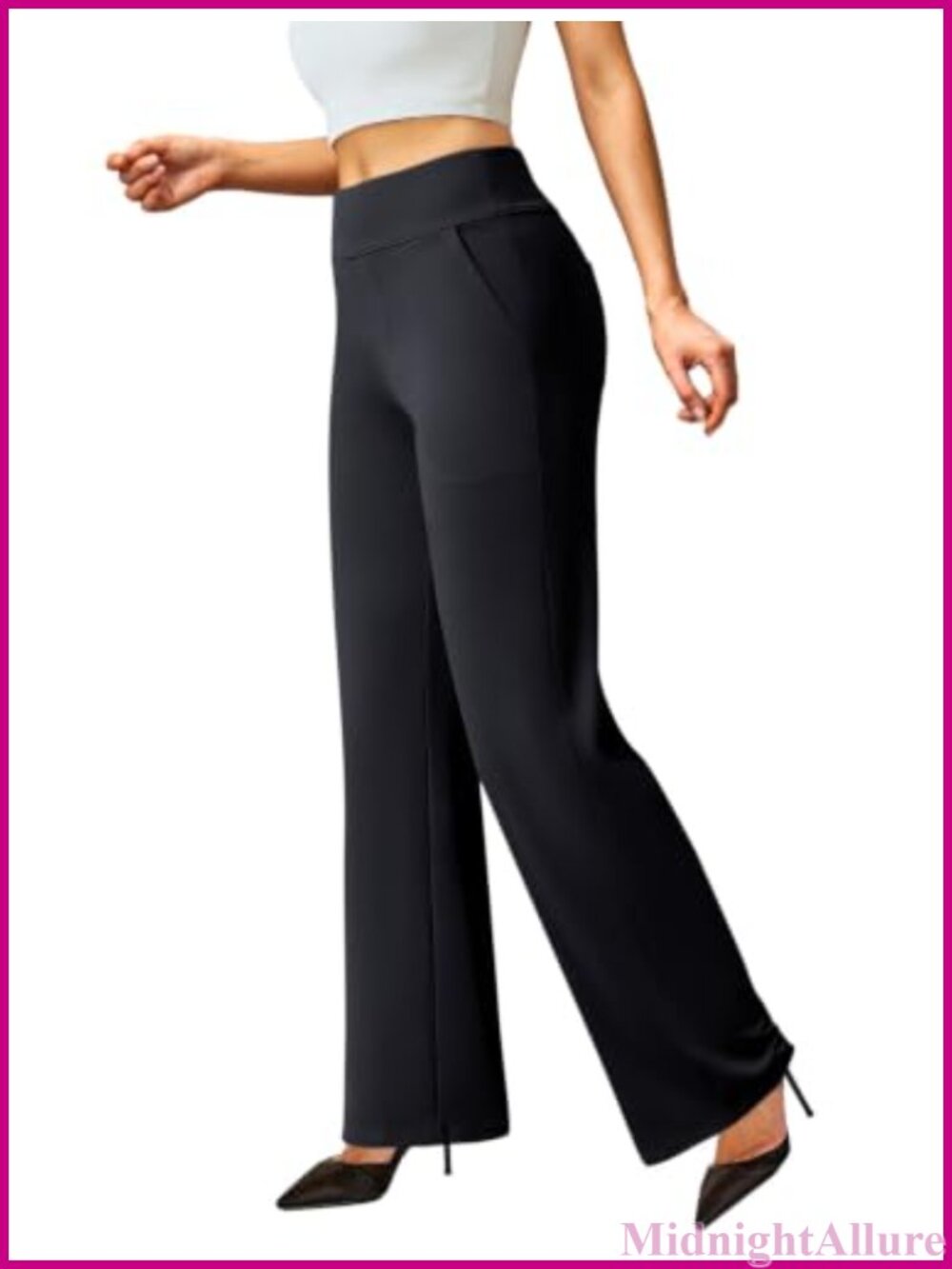 Wide Leg Dress Pants Stretchy Pull On Work Slacks